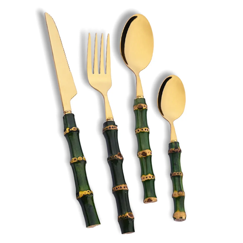 4Pcs Natural Bamboo Handle Din - огляд і ціна Bamboo Cutlery
