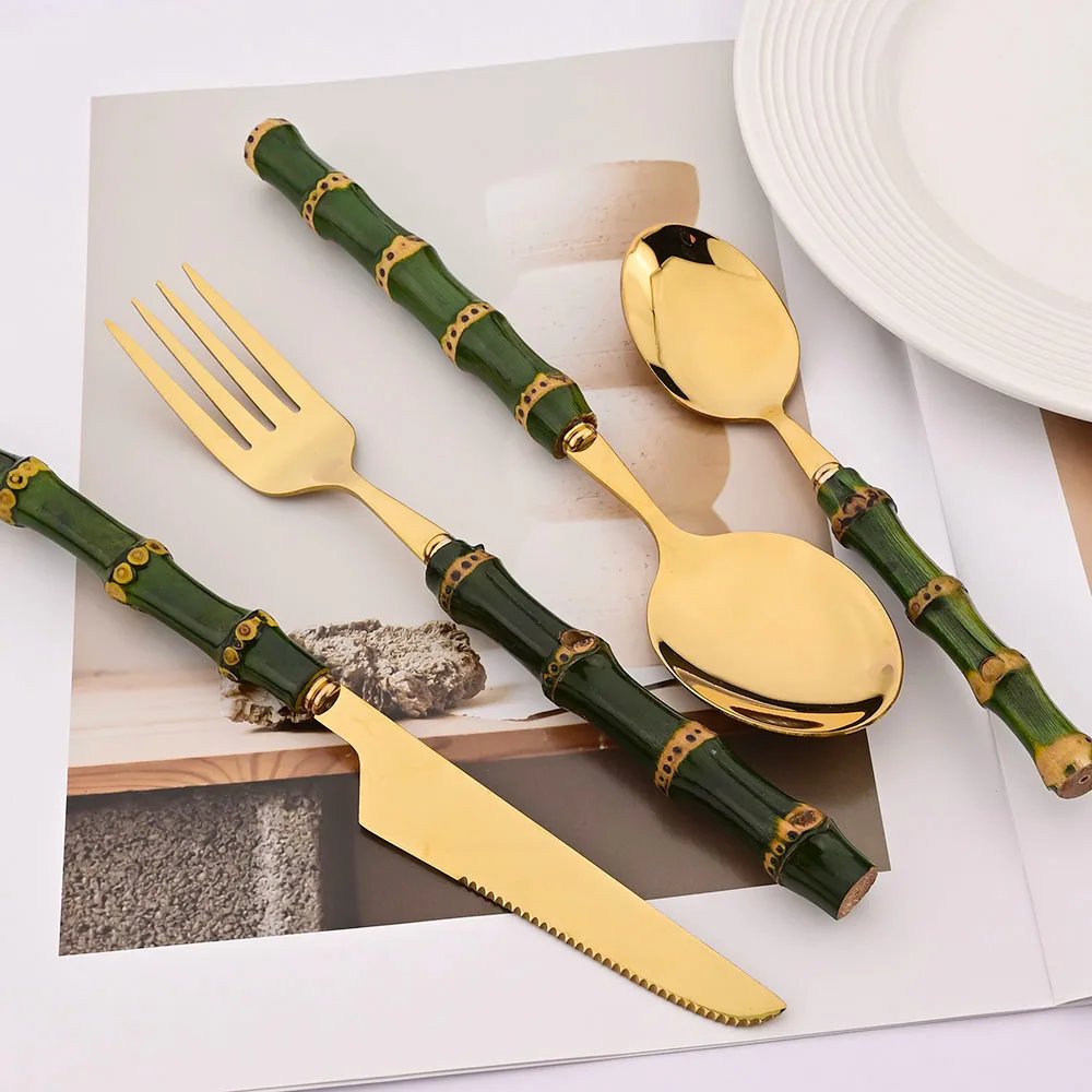 4Pcs Natural Bamboo Handle Din - огляд і ціна Bamboo Cutlery
