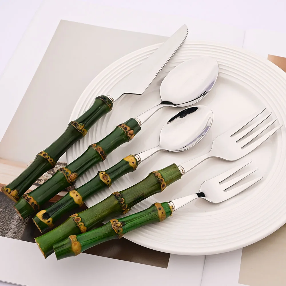 4Pcs Natural Bamboo Handle Din - огляд і ціна Bamboo Cutlery